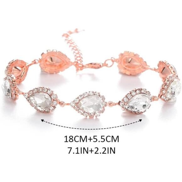 Bride Crystal Necklace Earrings Set  D-3 Pack Rose Gold Necklace Bracelet Earrin - Picture 5 of 7